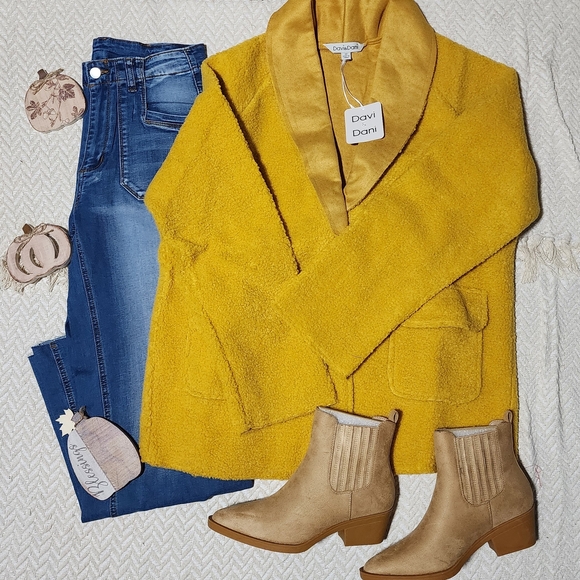 DAVI & DANI Mustard Yellow Boho Western Blazer Shacket Jacket - Picture 1 of 3